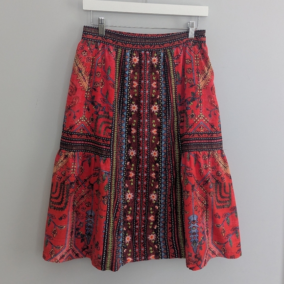 Women's Anthropologie Eve Embroidered Midi Skirt Vineet Bahl 6 - Picture 2 of 5